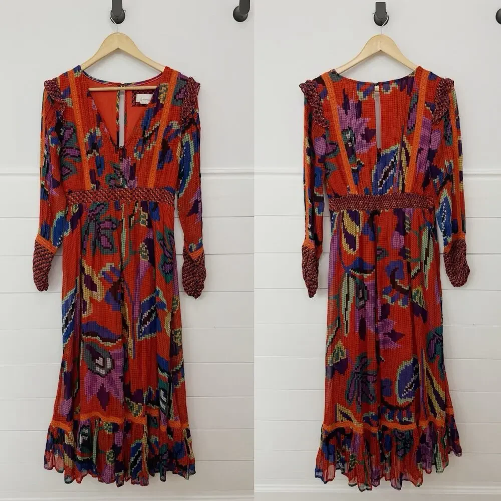 Women’s Anthropologie Tropical Maxi Dress Colorful Size Small S - Picture 1 of 9
